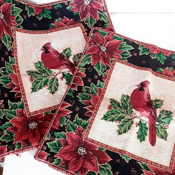 Christmas Cardinals Tapestry Pillow Covers 17 inch Set of 2 - Picture 1 of 10